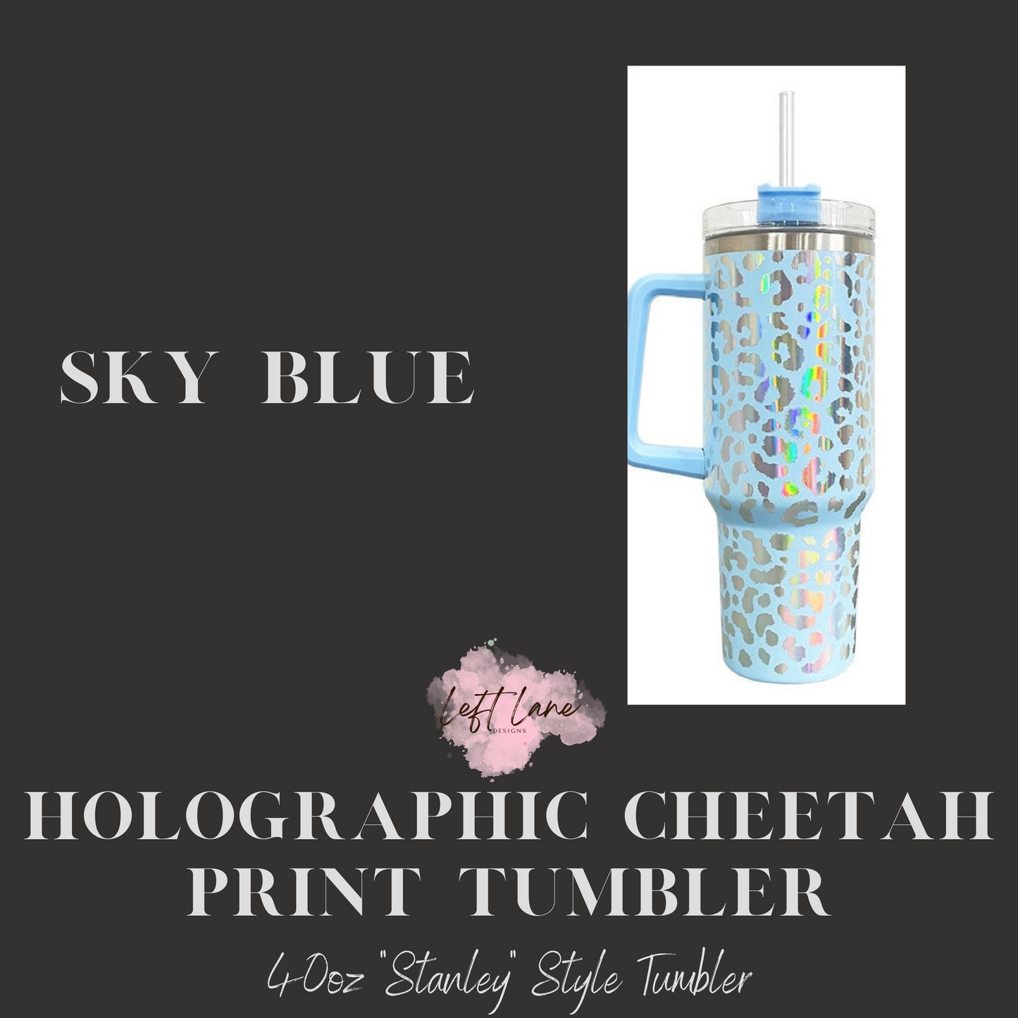 "Stanley" Style 40oz Holographic Cheetah Print Tumbler