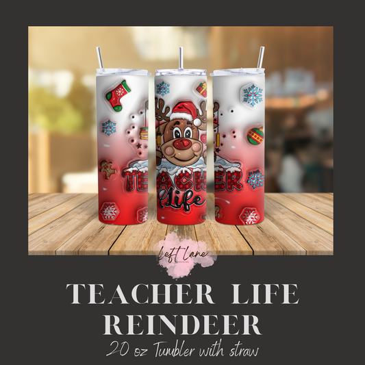 Red Teacher Life Reindeer 20 oz tumbler