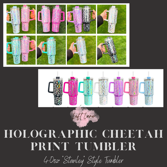 "Stanley" Style 40oz Holographic Cheetah Print Tumbler