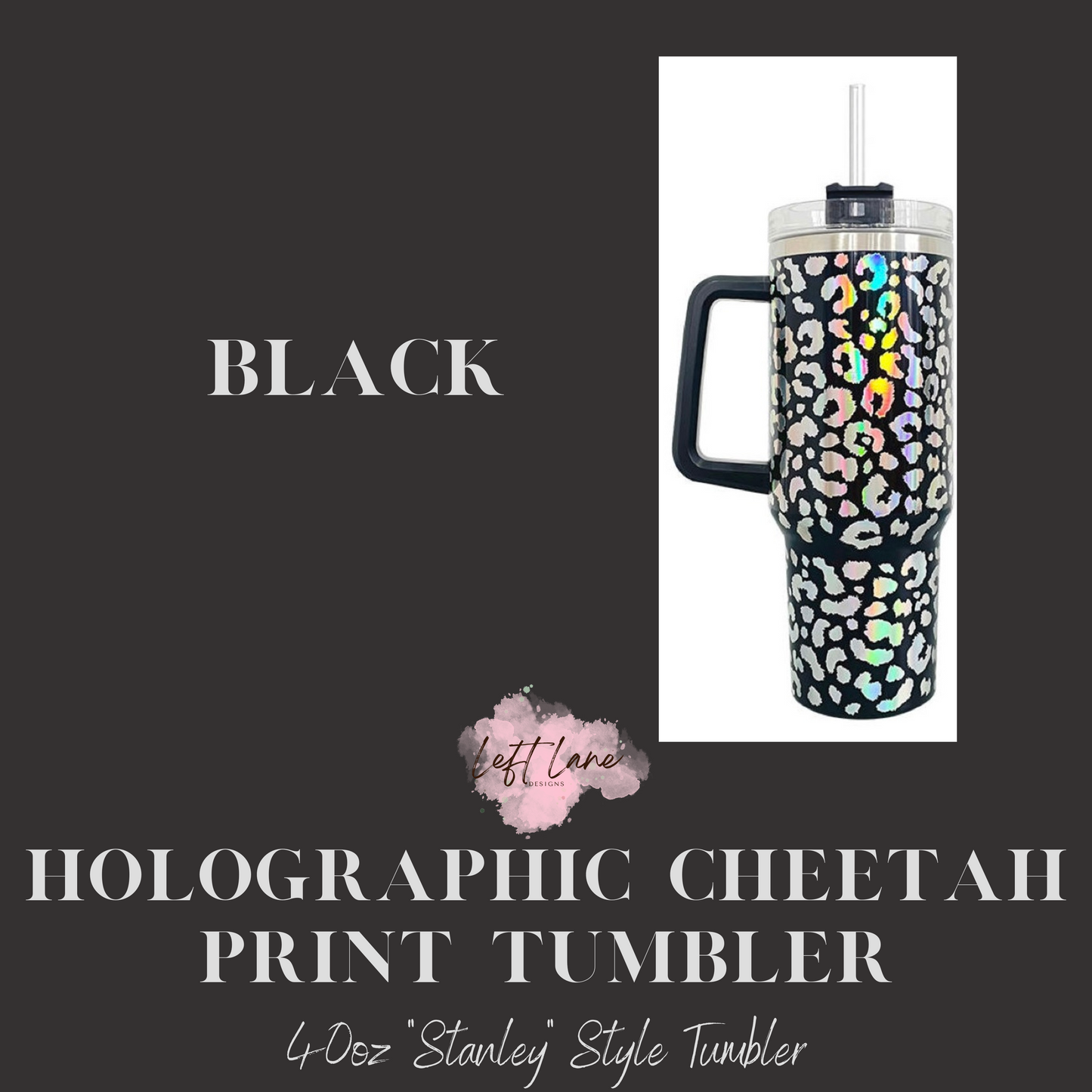 "Stanley" Style 40oz Holographic Cheetah Print Tumbler