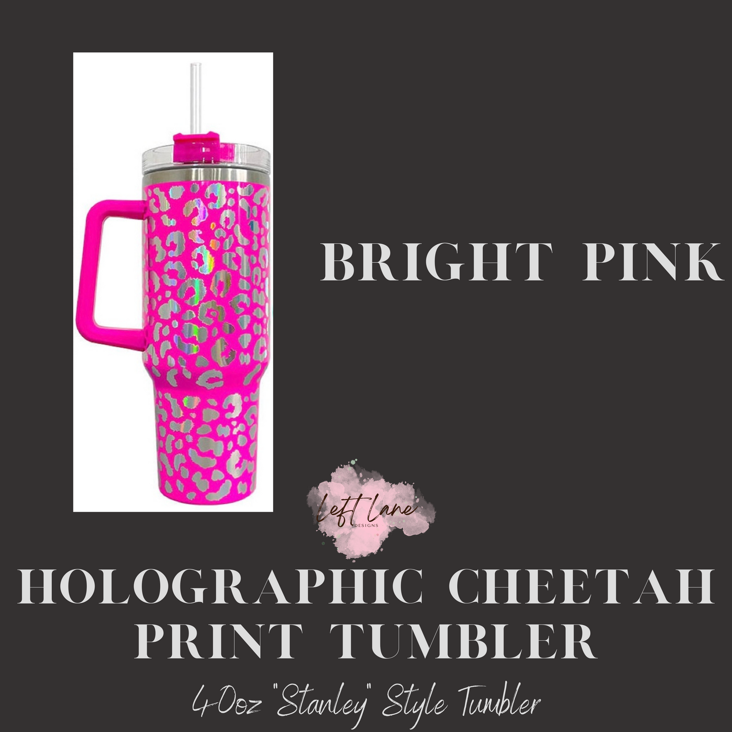 "Stanley" Style 40oz Holographic Cheetah Print Tumbler