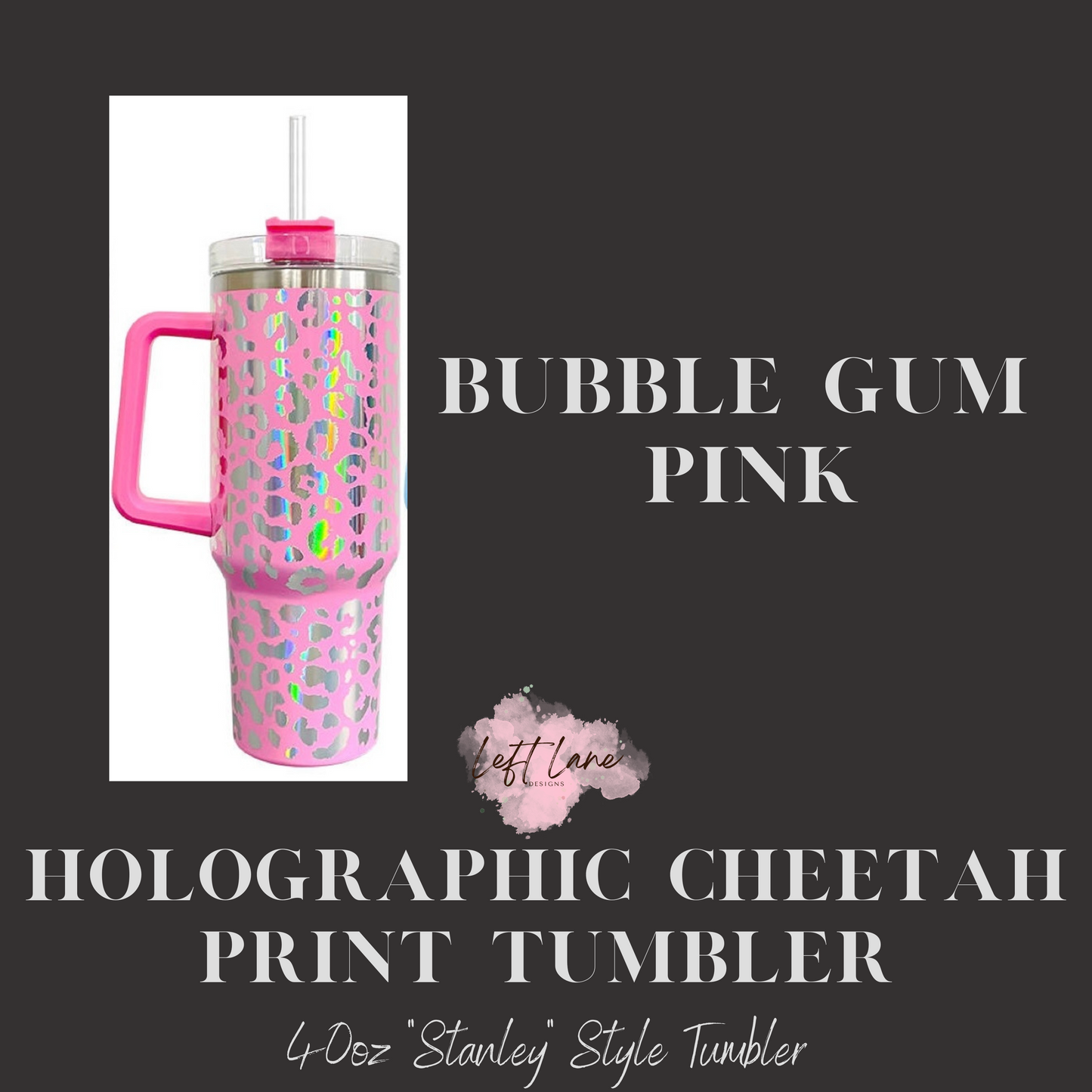 "Stanley" Style 40oz Holographic Cheetah Print Tumbler