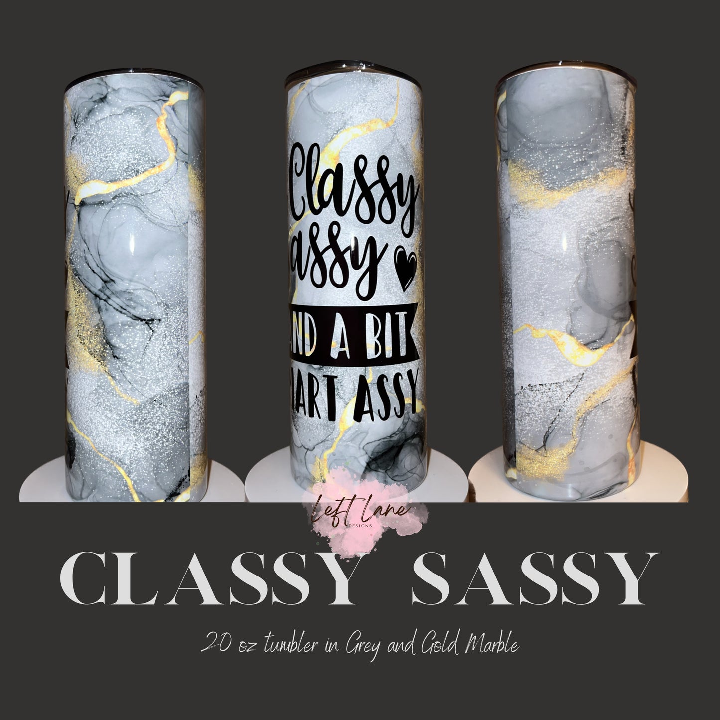 Classy Sassy 20 oz Grey & Gold Marble Tumbler