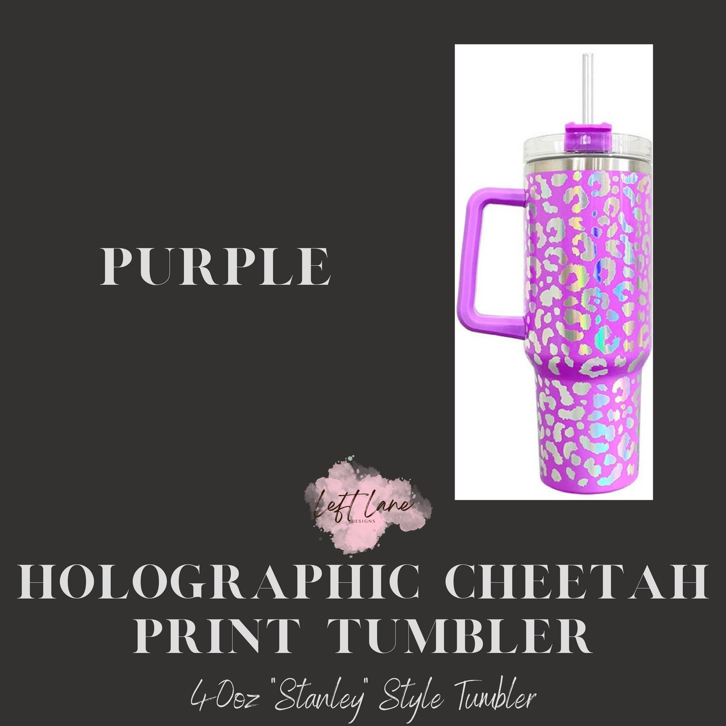 "Stanley" Style 40oz Holographic Cheetah Print Tumbler