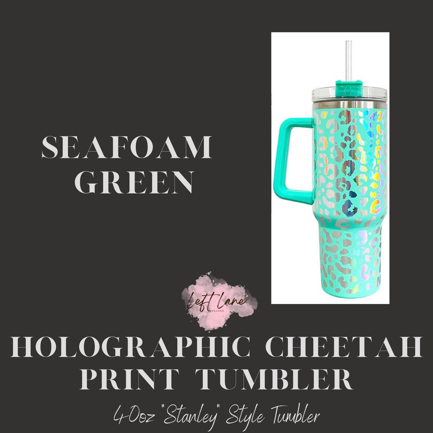 "Stanley" Style 40oz Holographic Cheetah Print Tumbler