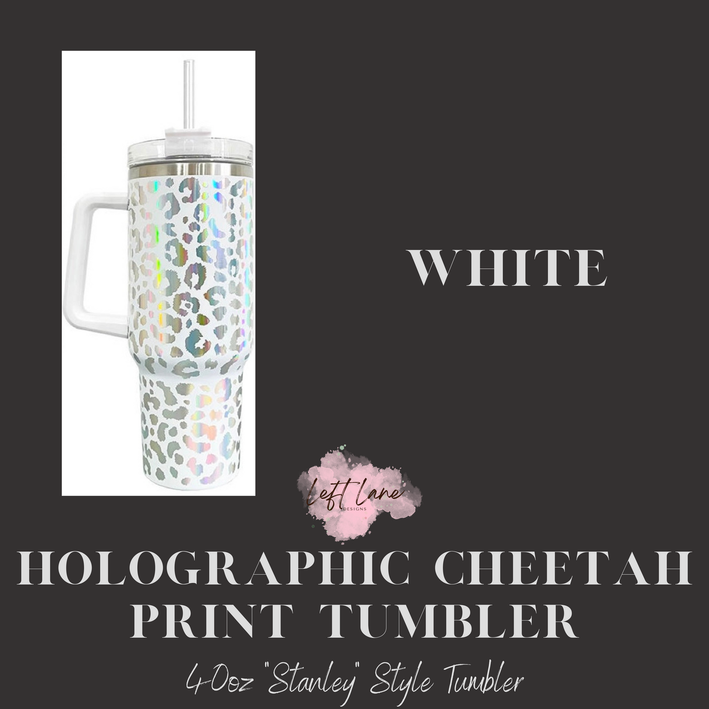 "Stanley" Style 40oz Holographic Cheetah Print Tumbler
